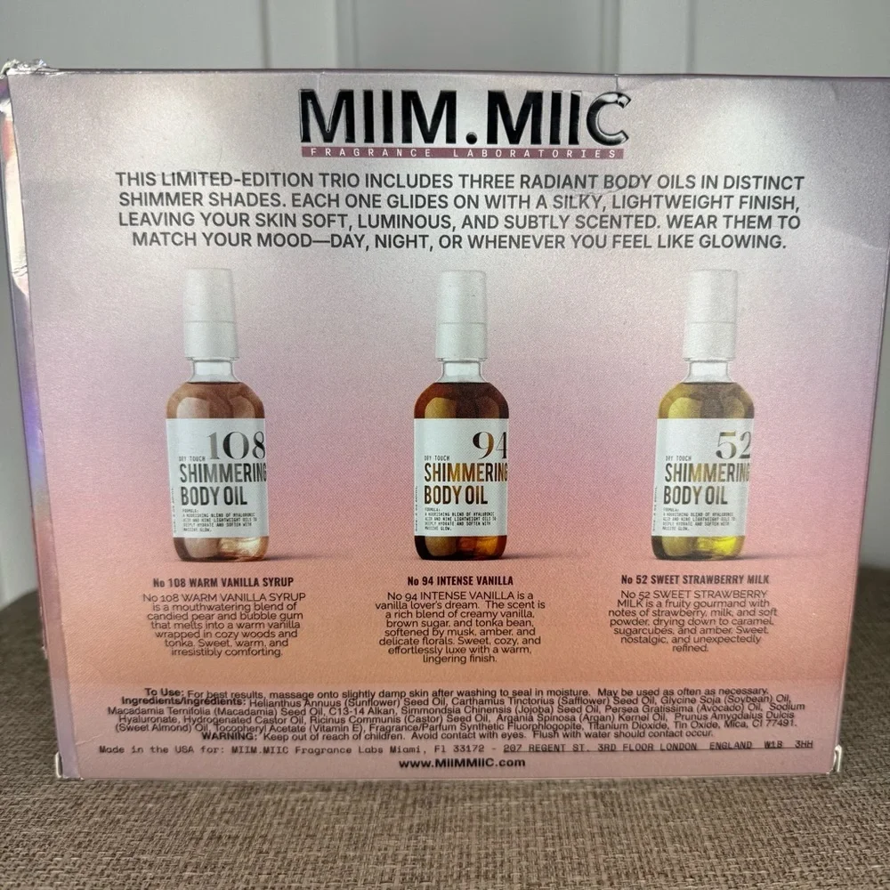 MIIM MIIC The Glow Edit Shimmer Body Oil Vanilla Strawberry 94, 52, 108 3x 2 oz